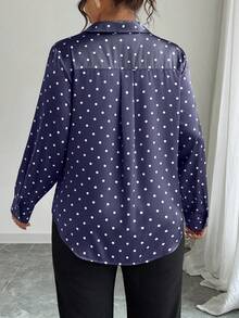 Elenzga 大码休闲及办公波点印花衬衫 - 藏蓝色 - 查看 2
