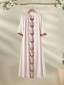 Rusticease 女士休闲宽松度假植物印花V领连衣裙 - 彩色 - 查看 4