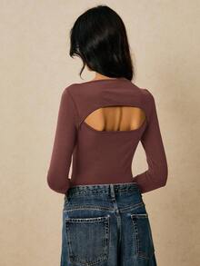 Poéselle 女士纯色金属环连体衣 - 紅木色 - 查看 4