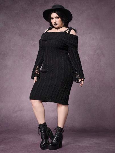 Goth 1 pièce Robe moulante avec design déchiré sur l'épaule pour femmes grandes tailles