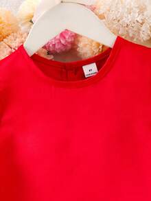 Elladie kids Đầm công chúa màu đỏ trơn không tay, xếp ly, thắt nơ, tối giản, thanh lịch cho bé gái, thích hợp mặc mùa hè, ngày Valentine. - Đỏ - Xem 5