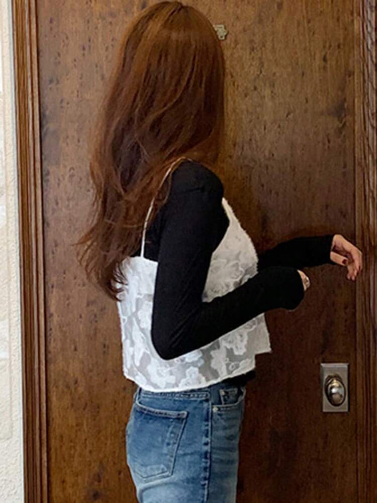 Casual Versatile Solid Color Floral Embroidery Camisole