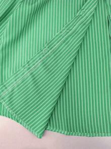 Franclia 大码条纹纽扣休闲衬衫，秋冬款 - 綠色 - 查看 3