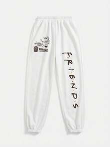 FRIENDS X SHEIN Women's Casual Cartoon Letter Print Sweatpants - White - View 5