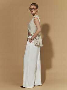 COSMINA Women's Elegant Loose Wide Leg Pleated Suit Pants, Versatile For Commuting, Office, And Everyday Wear, All Season - White - View 5