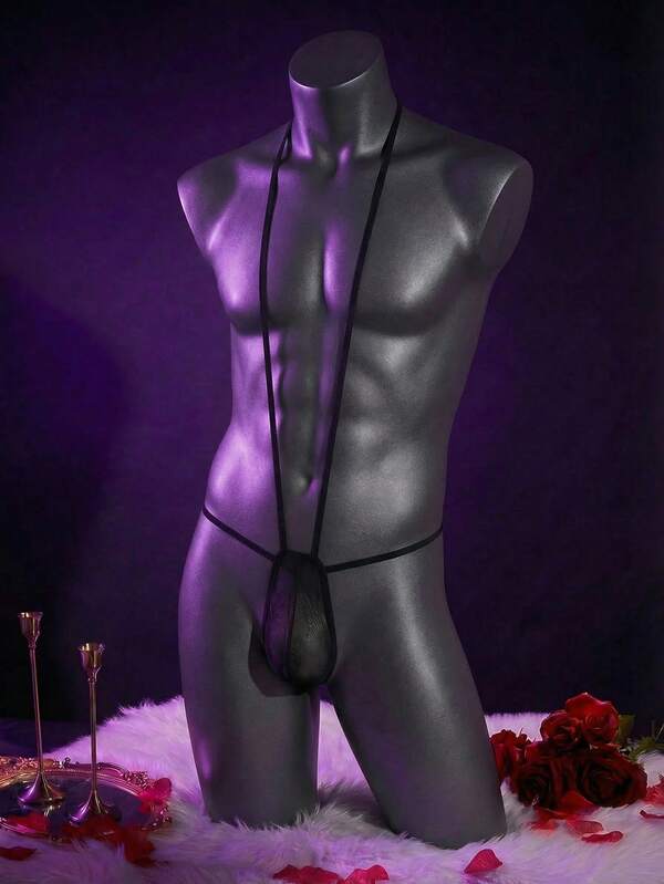 WENEZON بوديسوت رجالية من قماش الشبكة ذات لون واحد، ملابس داخلية جذابة