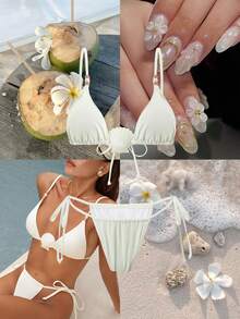 Swim Chiccia Conjunto de traje de baño de dos piezas para mujer, elegante y romántico de unicolor con estilo de concha y perla, conjunto de ropa de vacaciones para mujer, conjunto de traje de baño de playa para mujer