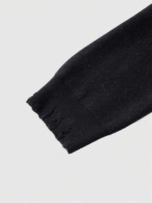 ROMWE MEN Goth 男士休闲图案拼接毛边连帽衫，秋冬款 - 黑色 - 查看 5