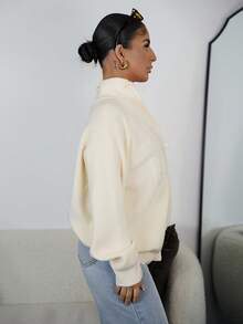 SAYEHFBABY Women's Solid Color Letter Embroidery High Neck Long Sleeve Loose Knitted Sweater,Long Sleeve Tops,Fall Women Clothes - White - View 4