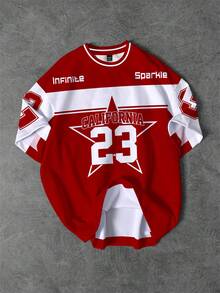 Aesthetic Post Camiseta deportiva de cuello redondo con patrón de 23 estrellas de California, camiseta deportiva casual de cuello redondo roja clásica de estilo retro y urbano para hombres - Multicolor - Ver 1