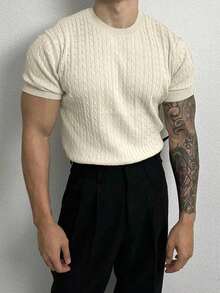 Manfinity Mode 男士純色短袖針織上衣 - 杏色 - 查看 4