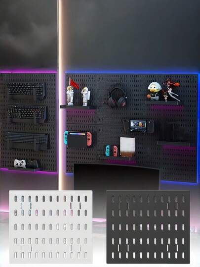 1 件装免钻孔洞洞板墙面收纳架，易于安装，可悬挂收纳，适用于家庭、办公室、游戏室、厨房工具展示、DIY 手工艺品收纳，节省空间，美观实用。