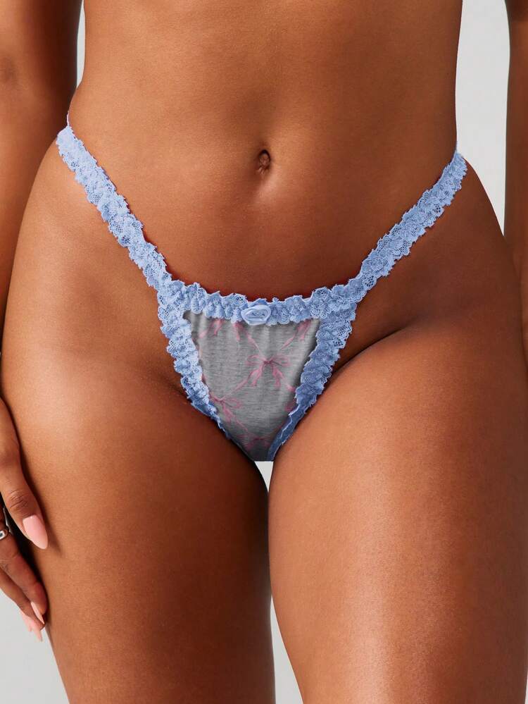 MISSGUIDED Tanga avec imprimé nœud, garniture en dentelle contrastée et détail de bonnette délicat pour un confort ultime et un charme féminin