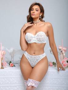 SHEIN Set de 2 sujetadores inalámbricos de unicolor y elegante encaje para mujeres - Blanco - Ver 1