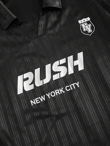 AXEPEAK 男士字母印花短袖休闲时尚街头风Polo衫 - 黑色 - 查看 6