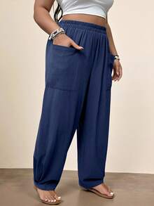 Freevana 大码休闲口袋裤 - 寶藍色 - 查看 4