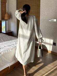 DAZY Loose Fit Long Lace Trim Nightgown For Women - Green - View 2