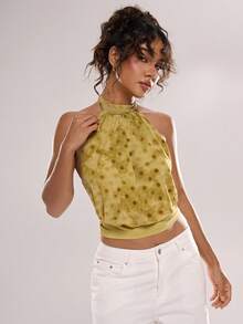 Avantive 女士性感波点露背吊带背心，夏季 - 綠色 - 查看 5