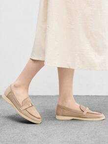 CUCCOO BIZCHIC 女士卡其色绒面革金属扣舒适休闲乐福鞋，适合通勤、户外活动、购物、工作和日常穿着。 - 卡其色 - 查看 8