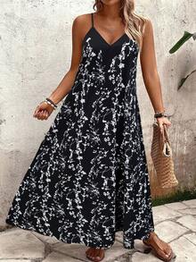 Breezaya Đầm hai dây cổ chữ V sâu, dây mảnh, nền đen, họa tiết hoa trắng, dáng rộng dành cho nữ cỡ lớn, đa năng cho kỳ nghỉ, mặc hàng ngày, đi làm, hẹn hò, đi biển, mùa hè. Hàng mới về. - Nhiều màu - Xem 4