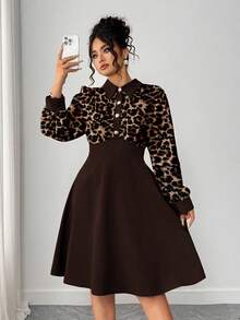 Elenzga 大码女装时尚百搭法式复古奢华优雅通勤休闲日常晚宴派对度假条纹纽扣长袖连衣裙（Kooky Elegance 系列 - Woe Is Me Vibes - Wednesday Aesthetic） - 彩色 - 查看 4