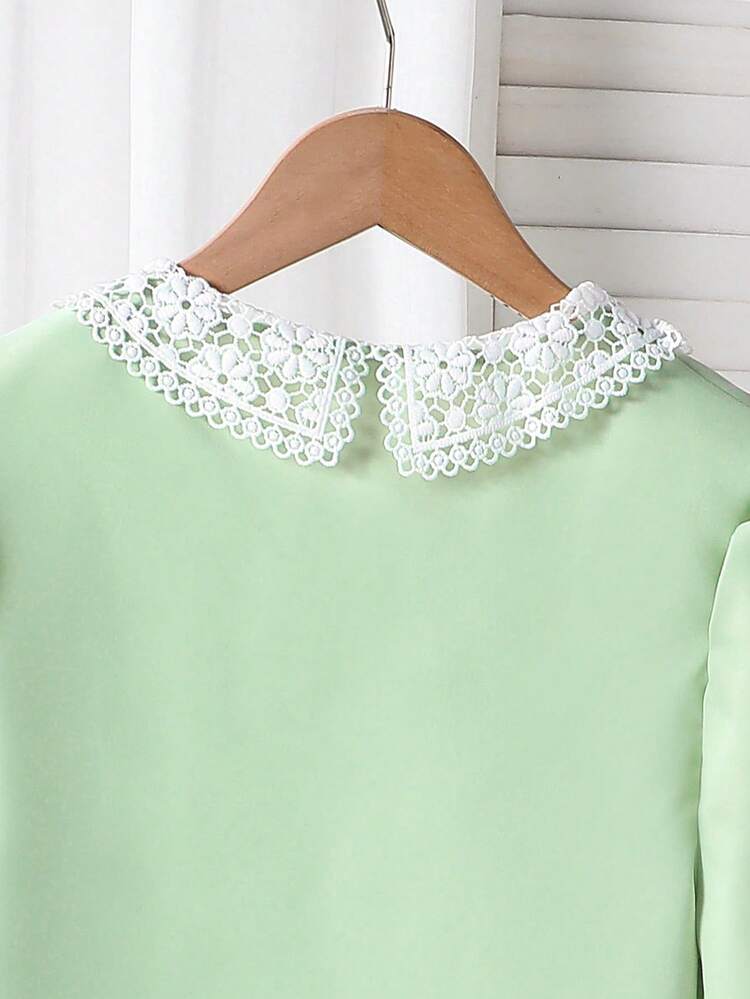 SHEIN رمضان مجموعة ملابس مراهقين، ملابس علوية ذات أكمام منتفخة مطرزة باللون الأخضر والأبيض الأنيق، وتنورة طويلة بلون أحادي بسيط، مناسبة للاستخدام اليومي والحفلات والمناسبات الكاجوال، قطعتان - أخضر - مشاهدة 6