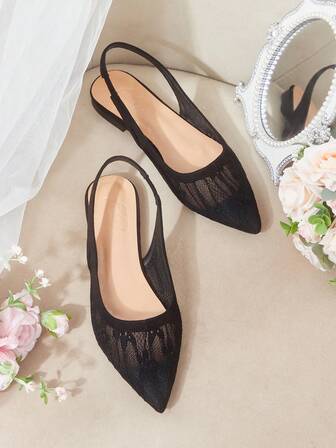 CUCCOO HITCHD Women's Elegant Commuting Solid Color Lace Pointed Toe Flats