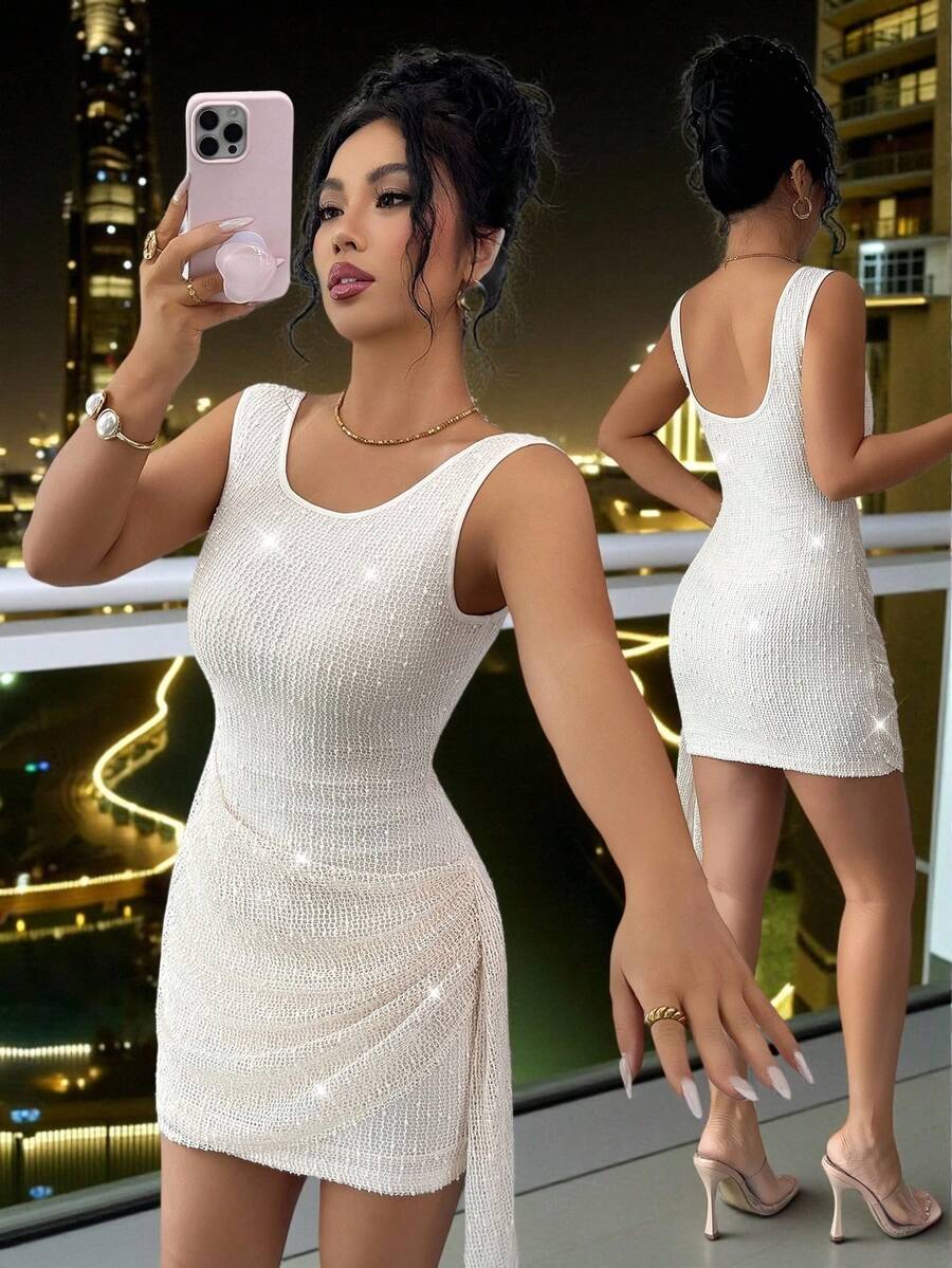 SHEIN ChicEase Women's All White Summer 70s Club Party Elegant Knit ...