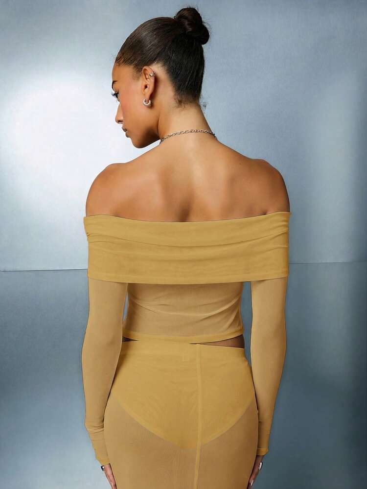 SUMWON WOMEN Off Shoulder Bardot Top With Thumb Holes