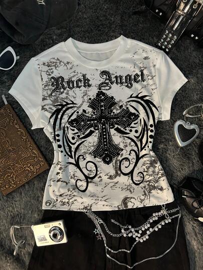 Glimmora Camiseta de mujer casual de cuello redondo y manga corta con estampado