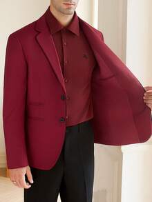 Manfinity Bizformal Men's Solid Color Notched Collar Single-Breasted Front Closure Long Sleeve Jacket And Pockets Long Pants Casual Business Suit Set - Red - View 7