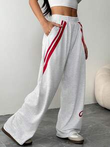 Modelyn Calça esportiva casual folgada com 3 listras - Cinza - Ver 4