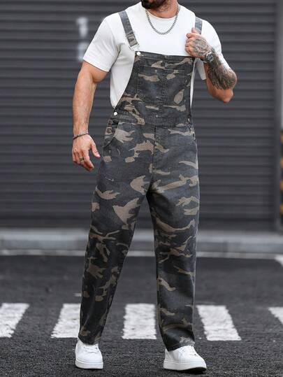 Manfinity LEGND Unisex American Camouflage Denim Bib Overalls