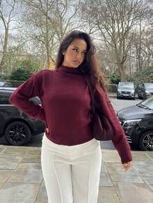 NegzBox Women's Elegant Casual Commuting Office Wear, Apricot Gray Multi-Color Long Sleeve High Neck Loose Casual Versatile Knit Sweater Vest, Fall Women Clothes, Winter Dresses For Women, All-Match Tops, Teacher Outfits, Fall Clothes,Red Top,Fall,Fall Clothes For Women - Burgundy - View 4