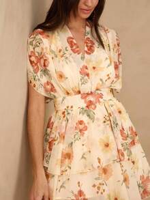 Enchnt Spring/Summer, New Fashionable And Romantic Deep V-Neck Fitted Waist Printed Chiffon A-Line Dress, Vacation Dress, Summer Vacation Outfit, Vacation & Everyday & Valentine's Day Dress, Casual Dresses Elegant Dresses - Multicolor - View 9