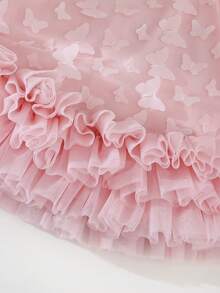 这款可爱的女婴休闲、简约、优雅的无袖连衣裙，带有 3D 蝴蝶提花网纱下摆，适合生日派对、晚宴、表演、婚礼、洗礼、开幕式、日常穿着、上学、郊游以及春夏季节。 - 粉色 - 查看 3
