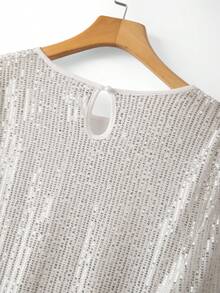 GlowEve CURVE Maglietta a maniche lunghe con scollo a goccia con paillettes, per donne taglie forti - Bianco - Visualizzare 5
