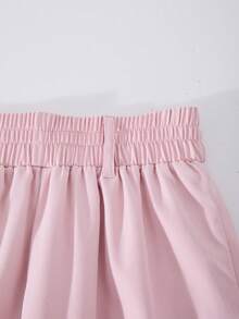 SHEIN Casuvi 少女休闲宽松纯色梭织工装裤，饰有白色织带，双口袋设计，厚度适中，适合全年日常休闲穿着。 - 粉色 - 查看 4