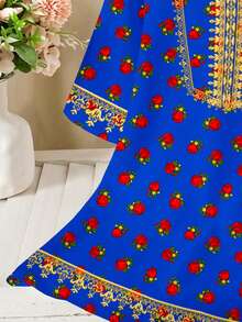 SHEIN Áo choàng dài tay cổ chữ V thêu hoa hồng cổ điển thanh lịch, thích hợp cho mùa xuân/hè, lễ hội, dã ngoại, mặc cùng chị em gái, mẹ và con, trang phục truyền thống Ả Rập, Jalabiya, Abaya - Nhiều màu - Xem 7