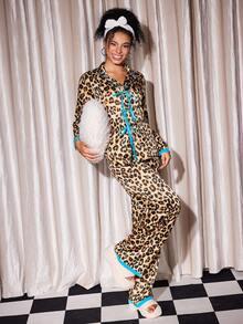 Y2Kool Bộ đồ ngủ dài tay họa tiết da báo gợi cảm, phong cách hiện đại thành thị dành cho nữ, thích hợp cho các buổi hẹn hò, ngày Valentine, mùa xuân/hè. - Nhiều màu - Xem 6