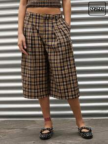 COUREZ 修身常规版型格纹牛仔短裤 Y2K 复古风 - 彩色 - 查看 1