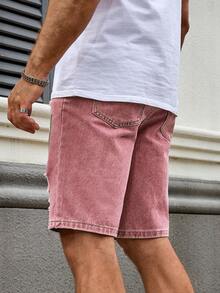 Manfinity LEGND Men's Fashionable Printed Casual Denim Shorts Men's Graphic Denim Shorts Men's Pink Jean Shorts - Pink - View 2