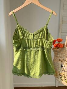 Comfortcana Áo hai dây màu xanh lá cây thời trang dành cho nữ, thích hợp mặc mùa hè, thích hợp cho các bữa tiệc sôi động. - màu xanh lá - Xem 2