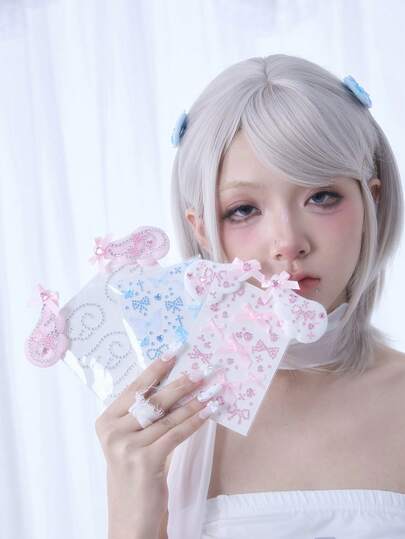 ROMWE Grunge Punk 6个可爱款式随机颜色粉色、蓝色和白色翅膀造型发夹 + 3个可爱水钻DIY贴纸，甜美酷炫高品质DIY鸭嘴夹，小众设计时尚发夹（图片仅供参考，您可以自行DIY发夹）