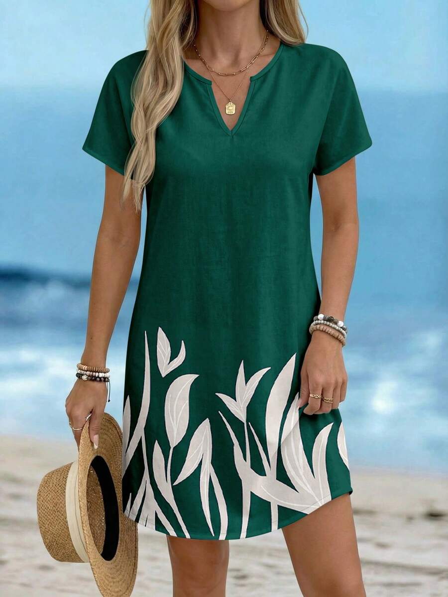 Sylviya Đầm ngắn cổ chữ V in hoa phong cách vintage giản dị dành cho nữ, thích hợp cho mùa xuân/hè. - Nhiều màu - Xem 1