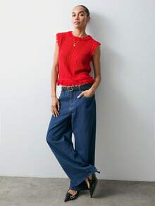 Maija 情人节橙色无袖流苏宽松舒适都市针织上衣，适合女性，秋冬春季穿着 - 紅色 - 查看 6