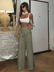 Ronhire Solid Color Elegant Modern Straight High-Waisted Suit Pants, Business Casual For Women, Valentine's Day & New Year - Mint Blue - View 4