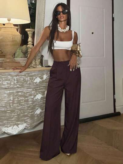 Ronhire 女士优雅现代直筒高腰办公室西装裤