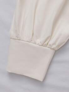 Franclia Apricot Elegant Plus Size Plain Blouse With Pearl Round Neck And Regular Long Sleeves Flared Hem - Apricot - View 5