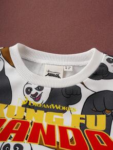 SHEIN Kung Fu Panda Young Boy Cartoon Pattern Crew Neck Long Sleeve Sweatshirt - White - View 3